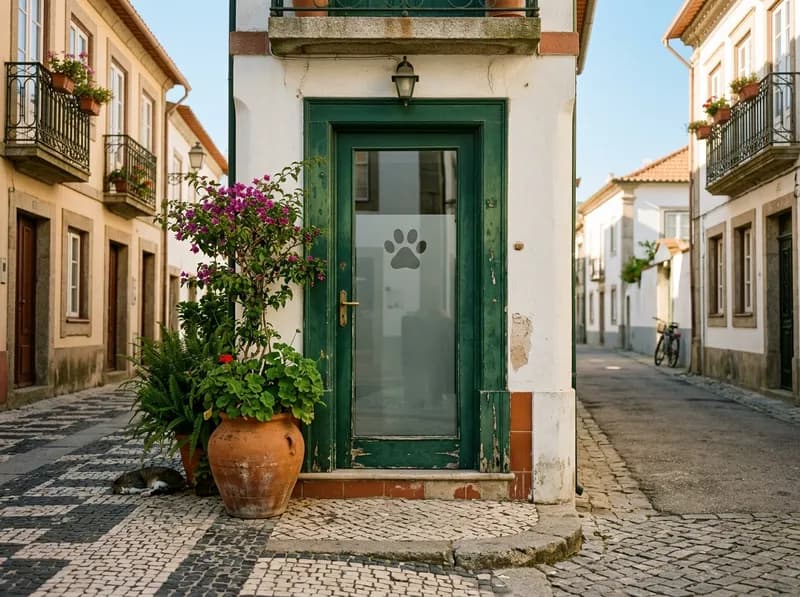 A porta da clínica na Rua da Estação